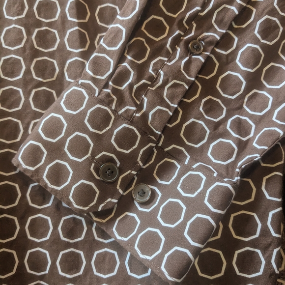 Men’s Express Slim Fit Dress Shirt Size Large, Brown W/ White Geometric Pattern - Picture 3 of 4